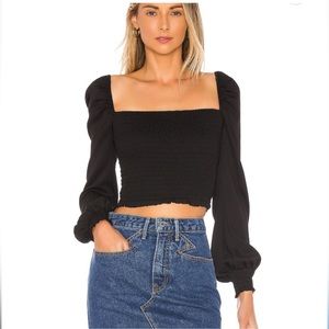 Superdown Tanya Smocked Crop Top Black Size XS